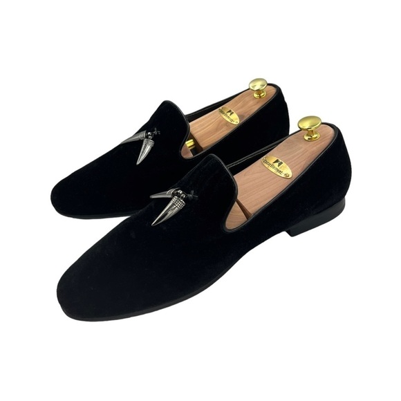 GIORGIO BRUTINI Cowell Black Velvet Slip On Loafer Gunmetal Pointed Tassels - Picture 5 of 13